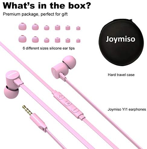 Joymiso Kids Tangle-Free Earbuds: Lightweight Wired Headphones with Mic & Volume Control for Small Ears – Comfortable In-Ear Design in Stylish Pink Color, Perfect for Music, Videos, and Online Classes with Enhanced Compatibility for Cell Phones & Laptops