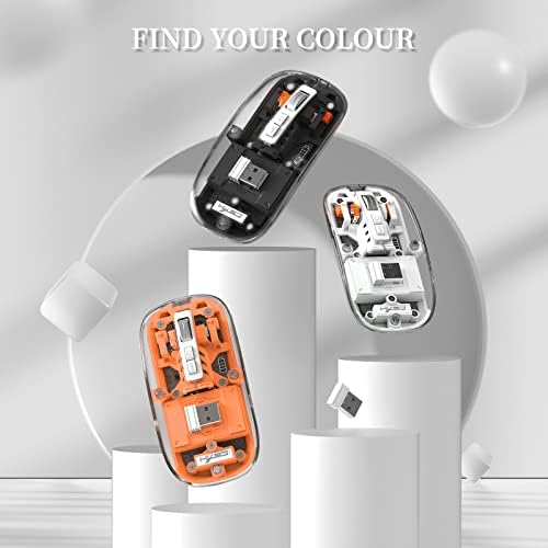 Sleek A.JAZZ Wireless Bluetooth 5.1 & 2.4 G Mini Mouse – Lightweight, Rechargeable, and Silent for Ultimate Focus in Office, PC, Mac, and i Pad Use – Stylish Transparent Design with Nano USB-C Receiver for Enhanced Compatibility and Performance