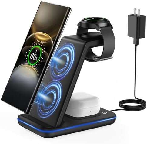 Revolutionize Your Charging Routine with the Joy Geek 3-in-1 Wireless Charger Station for Samsung Devices – Fast Charging Dock for Galaxy Watch7 Pro/4/3/Active2/1, S24/S23 Ultra/S22/S21/S20/Note 20, Z Fold & Flip, and Buds 3 Pro – Enhanced Compatibility, Sleek Design, and Built-in Safety Features for Efficient Power Management
