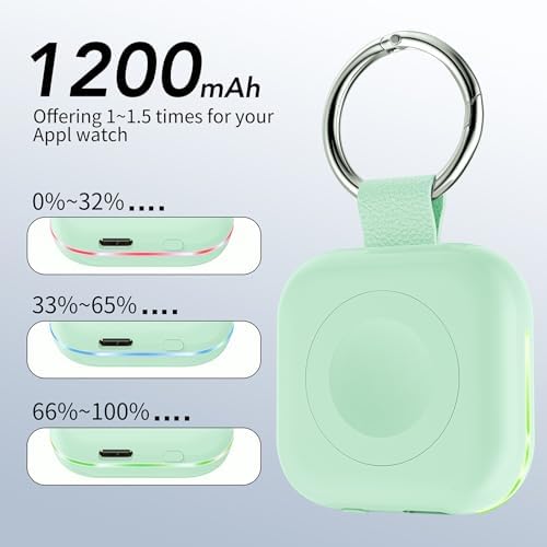 HUOTO Compact Magnetic Wireless Charger for Apple Watch – 1200 m Ah Portable Power Bank Keychain, Compatible with Series 10/9/8/Ultra 2/Ultra/7/6/5/4/3/2/SE, Ideal Travel Accessory for Effortless Charging On-the-Go