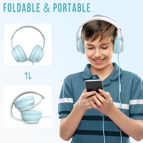 Rockpapa L22 Purple Over-Ear Headphones for Kids & Women – Lightweight, Foldable, and Durable Wired Design with Built-In Microphone for Clear Hands-Free Communication, Perfect for School, Travel, and Daily Use – High-Quality Stereo Sound and Tangle-Free Cord for Seamless Audio Enjoyment