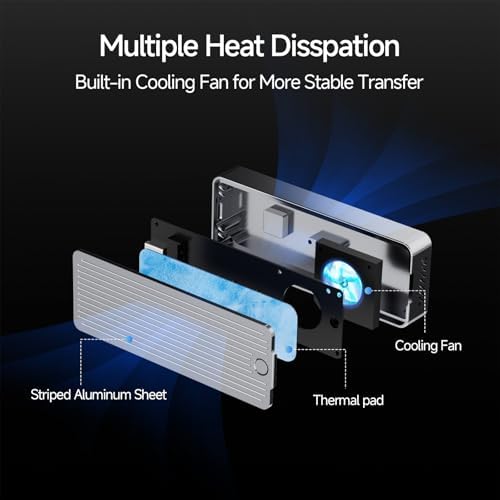 High-Speed SSD Enclosure with Cooling Fan – USB 3.2 Gen 2 Adapter for M.2 NVME/SATA SSDs (Supports M & B+M Keys, Sizes 2230/2242/2280) – Reliable Portable Storage Solution for Gamers and Creators – MD85 Enhanced Durability and Performance
