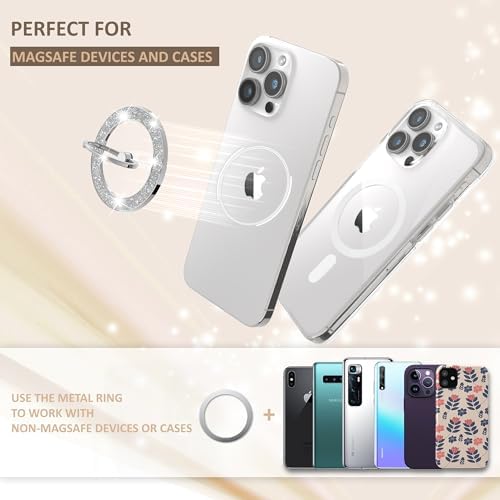 Stylish Glitter Magnetic Phone Ring Holder for Mag Safe – Enhanced Grip & Versatile Stand for i Phone and Android – 2024 Fashion Accessory with 360° Rotation & 180° Flip – Perfect Gift for All Ages