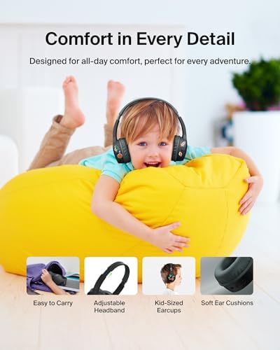 Belkin Sound Form Mini Kids Wireless Bluetooth Headphones – Safe 85 d B Volume Control, 30-Hour Playtime, Built-In Microphone – Lightweight On-Ear Style for i Phone, i Pad, Fire Tablet & More – Ideal for Learning, Entertainment & Safe Listening