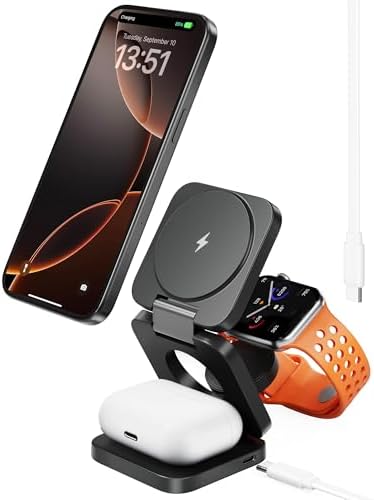Antank 3-in-1 Magnetic Wireless Charging Station for Apple Devices – Compact Foldable Charger for i Phone 16/15/14/13/12, Air Pods Pro/2/3, and Apple Watch Series Ultra/SE/9/8/7/6/5/4/3/2/1 – Fast Charging, Enhanced Compatibility, Ideal for Travel and Home Use