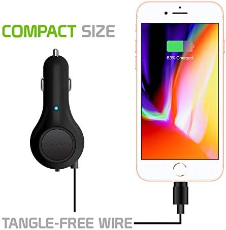 Cellet Retractable USB-C Car Charger – 15 W Fast Charging Adapter with 3.3 ft Tangle-Free Cable & 3 A Output, LED Charge Indicator for i Phone 15/16 & Android Devices, Compact & Travel-Friendly Design for Efficient Power Delivery