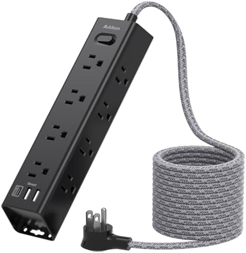 10-Foot Power Strip Surge Protector with 12 Outlets & 3 USB Ports – Wall-Mountable Extension Cord for Optimal Device Charging in Dorm Rooms, Offices, and Homes – 1050 J Overload Protection for Enhanced Safety and Efficiency – Sleek Black Design for Clutter-Free Use