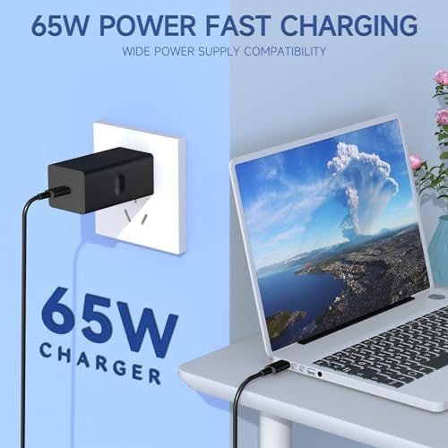 Universal 65 W USB Type-C Laptop Charger – Fast Charging Power Adapter for Lenovo Think Pad, Mac Book Pro/Air, Chromebook, HP, Dell, Acer, ASUS – Versatile Compatibility & Enhanced Safety Features for Efficient Power Supply
