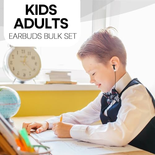 Bulk Earbud Headphones 50-Pack – Premium Wired Earphones for Classrooms & Group Learning, Exceptional Durability & Sound Quality, Perfect for Kids, Teens & Adults – Versatile Comfort for Family Activities & Educational Use (Black)