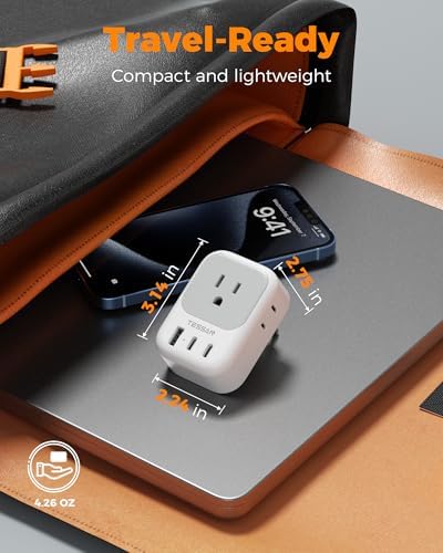 TESSAN Universal European Travel Power Adapter – 3 High-Speed USB Ports (2 USB-C) & 4 AC Outlets for Seamless Device Charging Across France, Germany, Spain, Greece & More – Compact Multi-Port Solution for Global Travelers – Ultimate Type E/F Plug Converter for Efficient Connectivity