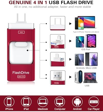 4-in-1 Rose Pink 256 GB Flash Drive for i Phone & i Pad – Versatile USB Type C Memory Stick for Seamless File Transfers Across Android, Computers & More – Enhanced Speed & Storage Solution for Photos, Videos, and Documents
