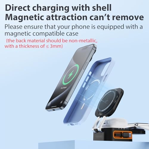 Magnetic 3-in-1 Wireless Charging Station for Apple Devices – Foldable & Portable Charger with Retractable Cable Stand for i Phone 16/15, Apple Watch, Air Pods (Black) – Enhanced Speed, Smart Safety System, and Adjustable Viewing Angles