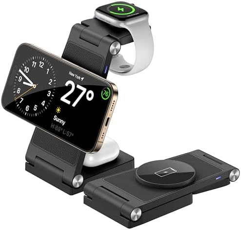 Innovative 3-in-1 Magnetic Wireless Charging Station – Premium Foldable Dock for i Phone 16/15/14/13/12, Apple Watch Ultra/Series 9-2, and Air Pods – Ultimate Travel-Friendly Power Hub with Superior Rapid Charging for Tech Savvy Professionals and On-the-Go Users