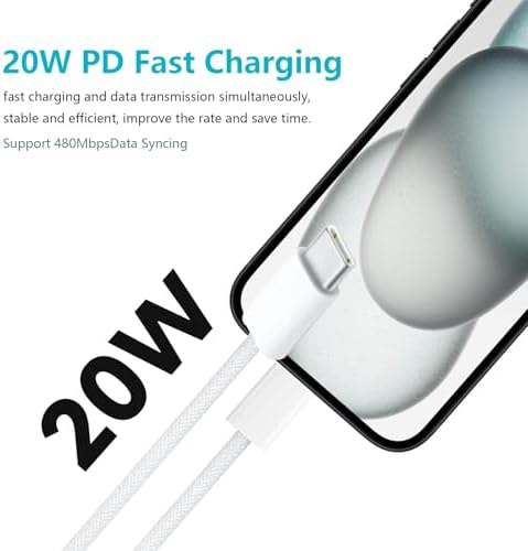 20 W Dual Pack Fast Charger for Apple Devices – Ultimate Rapid Power Solution for i Phone 16, Air Pods Pro 2 nd Gen, i Pad 11 A16 & More – Durable USB Type C Woven Cable for Home & Travel Efficiency