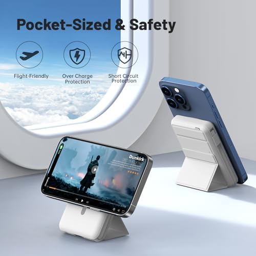 Azmuth Mag Safe 10,000 m Ah Magnetic Power Bank – Rapid 22.5 W PD Charging with LED Display, Portable Wireless Charger for i Phone 12-16, Pro, Pro Max – Integrated Stand for Effortless Use, Ultimate Compatibility, and Efficiency