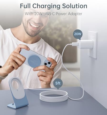 Elevate Your Charging Experience: Premium Magnetic Wireless Charger for i Phone 16/15/14/13/12 with 20 W USB-C Adapter – Fast, Elegant, and Versatile Charging Stand/PAD in Luxurious Gold – Enhanced Compatibility for Pro Max, Plus, Mini Models with 5 ft Cable for Ultimate Flexibility