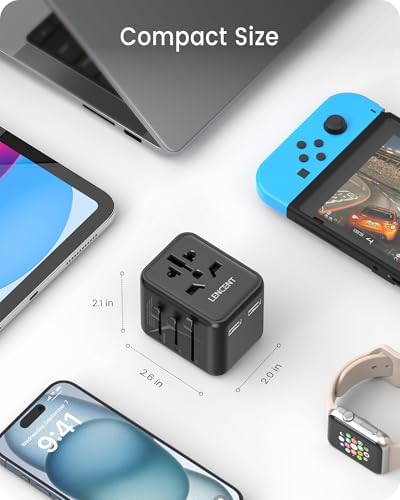 LENCENT 20 W Fast Charging Universal Travel Adapter – Compact International Power Converter with Dual USB and USB Type-C Ports – Ultimate Solution for Worldwide Device Charging in USA, UK, EU, and AUS (Black) – Reliable and Safe Charging for Global Explorers