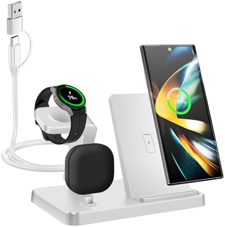 3-in-1 Fast Wireless Charging Station for Samsung Devices – Ultra-Compatible Dock for Galaxy S25/S24/S23/Z Fold/Flip, Galaxy Watch Ultra/7/6/5, and Galaxy Buds – Sleek Design with Case-Friendly Charging and Advanced Safety Features – Ideal for Home, Office, and Multi-User Environments – (Black)