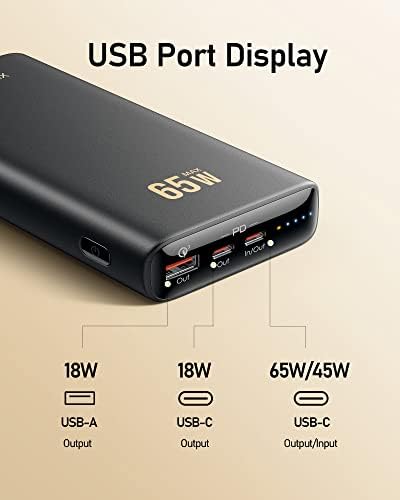 VEEKTOMX 65 W Fast Charging Laptop Power Bank – 20000 m Ah Portable USB-C PD 3.0 Charger for Mac Book, i Phone 15/14/13, i Pad, Samsung, Steam Deck – Ultimate Travel Companion with LED Display & Multi-Device Support