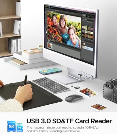 Upgrade Your Digital Experience with the ORICO USB Hub 3.0 – Stylish Aluminum Clamp Adapter Featuring Dual High-Speed USB-A Ports, 3.5 mm AUX for Superior Audio, and SD/TF Card Reader for Effortless Media Transfers, Ideal for Modern Desktops