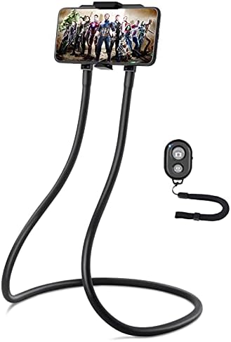B-Land Universal Ergonomic Gooseneck Phone Holder – Hands-Free Mobile Stand with Remote Shutter for Effortless Video Calls and Streaming – Durable, Flexible Design for Comfortable Use in Bed or On-the-Go (Black)