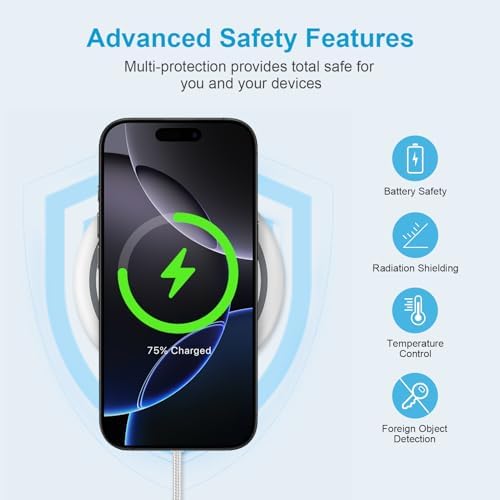 15 W Fast Wireless Charging Pad with QC 3.0 Adapter – Ultimate Charging Solution for Galaxy S25 Ultra, i Phone 16 Pro Max, Pixel 9, and More – Seamless Through-Case Functionality, Enhanced Safety Features, and Non-Slip Design for All Wireless-Enabled Devices – Includes 3.3 ft USB-C Cable for Effortless Connectivity – Perfect for Home and Office Use