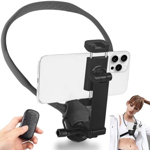 Magnetic Neck Phone Mount for Recording,Magnetic Phone Holder,POV Phone Holder,Magnetic Neck Chest Mount with Wireless Remote,Neck Holder for iPhone Android Phones (Gray Magnetic Model) – Enhanced Compatibility and Speed