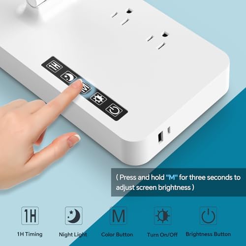 Versatile Power Strip Lamp with USB Charging: 2 AC Outlets, 1 USB-A & 1 Type-C Port, Adjustable Brightness Desk Lamp for Home Office & Dorm Room, 5 ft Extension Cord with Surge Protection for Ultimate Device Safety
