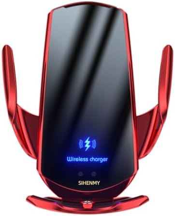 15 W SIHENMY Wireless Car Charger & Auto-Clamping Phone Mount – Fast Charging for i Phone 14/13/12 Mini/Pro Max & Samsung Galaxy S23/S22/S21+ – Stylish Red Vehicle Accessory for Effortless One-Handed Operation & Enhanced Compatibility