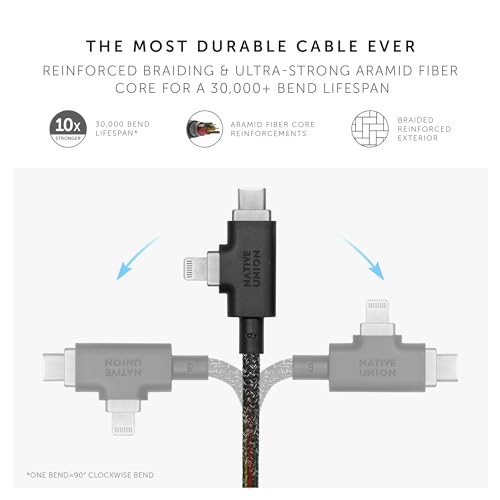 Power Your Devices Sustainably with the Native Union Belt Cable Duo Pro – 8 ft Ultra-Strong Braided 240 W Charging Cable for Lightning & Type-C – Eco-Friendly Design with 2-in-1 MFi Certified Connectors for Enhanced Compatibility and Rapid Performance – Perfect for Home, Office, and On-the-Go Charging