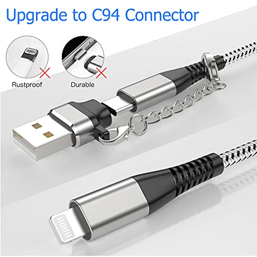 Apple MFi Certified 2-Pack i Phone Fast Charging Cables – 6 ft USB Type C to Lightning with USB C Female to USB A Male Adapter and Keychain – Ultimate Durability and Speed for i Phone 14/13/12 Pro Max/Mini/X/Xs/Xr Accessories