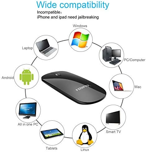FENIFOX Slim Mini Bluetooth Mouse – Rechargeable Wireless Mouse for Laptops, PCs & Tablets – Ultra-Portable, Whisper-Quiet Design for Enhanced Focus – Perfect for Android & Windows XP Users