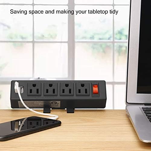HHSOET Desktop Clamp Power Strip with USB Charging Ports – 4 AC Outlets & 6 ft Cord for Seamless Power Access – Ideal Surge Protector for Home Office, Gaming, and Study Spaces – Sleek Black Design for Enhanced Desk Organization and Convenience