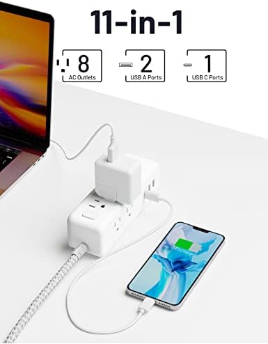 ELEGRP Surge Protector Power Strip with 3 AC Outlets & 3 USB Ports – 65 W Fast Charging USB-C Extension Cord, 5 FT Versatile Charging Station for Home and Office, Compact Design for Safe Device Protection