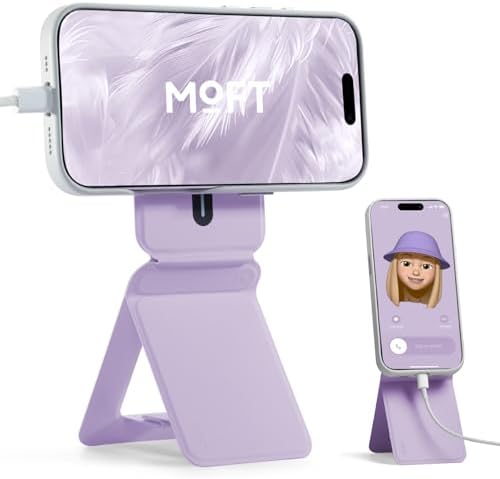 MOFT Phone Stand, Magnetic Phone Tripod Stand Stain-Resistant MOVAS Leather & Angle Adjustment & Strong Magnets Tripod for iPhone 16/15/14/13/12 (Included Metal Ring)-Misty Cove – Enhanced Compatibility and Speed