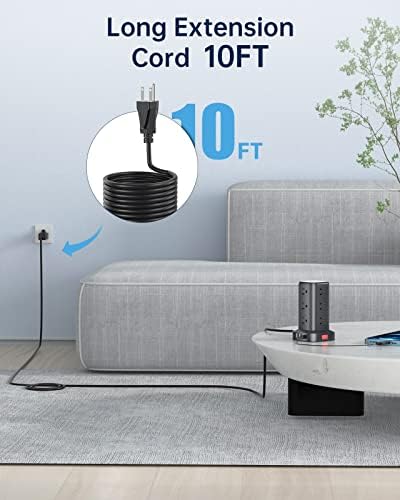 Ultimate Surge Protector Power Strip Tower with 10 FT Cord and 4 USB Ports (1 USB C) – 12 AC Outlets for Home Office and Dorm Room – Space-Saving Design with Enhanced Protection for Your Electronics and Fast Charging Solutions
