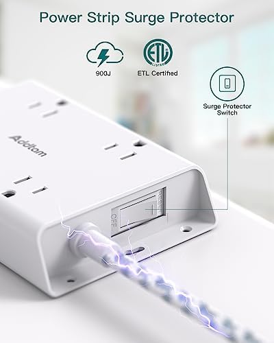 Ultimate 15 ft Surge Protector Power Strip with 4 USB Ports, Addtam Flat Plug Extension for Home Office and College Dorm – Enhanced Compatibility, Space-Saving Design, and Fast Charging for Multiple Devices