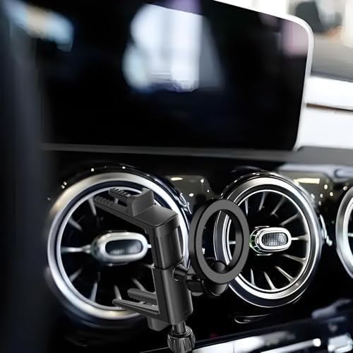 Magnetic Luxury Car Phone Holder for Round Vents – Effortless Mount Compatible with Mercedes-Benz & Mini Cooper – Mag Safe Technology for i Phone 12/13/14/15 Series – Stylish, Secure, and Easy Installation – Elevate Your Driving Experience with Unmatched Convenience and Safety