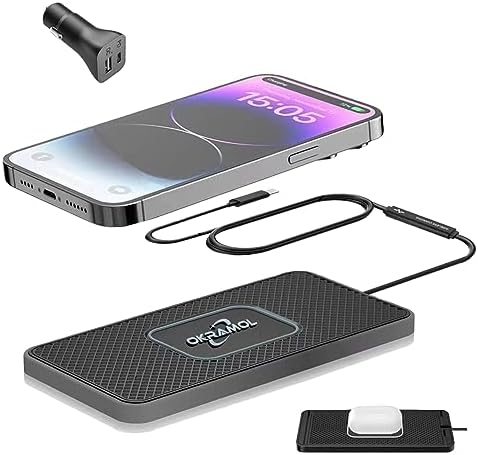 Effortless Wireless Car Charger Pad – Rapid Multi-Device Charging Station for i Phone 16/15/14/13/12 Pro & Samsung S20/S21/S22/S23 – 1 Meter Cable Included for Ultimate Convenience – Qi-Compatible Design for Air Pods and More – Sleek, Space-Saving Accessory for Your Vehicle’s Interior