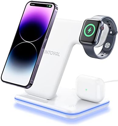 Intoval 3-in-1 Wireless Charging Station for Apple Devices – Fast Charging Hub Compatible with i Phone 15/14/13, Apple Watch Series 9/8/Ultra/7/6/SE, and Air Pods Pro – Sleek Z5 White Design for Efficient Desk Organization and Enhanced Compatibility