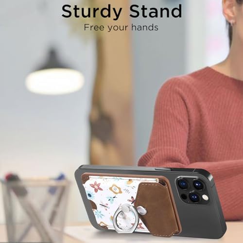 Premium Printed Leather Mag Safe Wallet for i Phone 15/14/13/12 – Magnetic Card Holder with Secure Ring Grip, 3-Card Capacity, Effortless Integration for Modern Minimalists