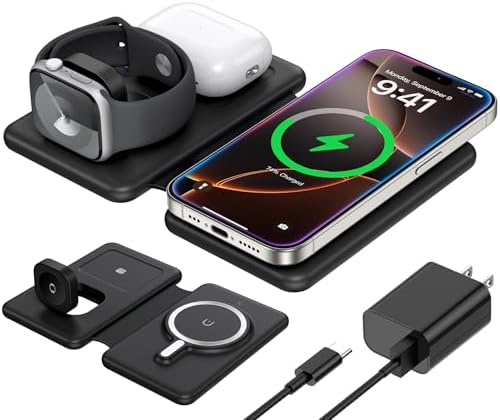 Elevate Your Charging Game with the Ultimate 3-in-1 Wireless Charger – Fast Magnetic Charging Station for i Phone 16, Compatible with i Phone 15, 14, 13, 12 Pro Max, Air Pods 4/3/Pro & Apple Watch – Perfect for Travel & Daily Use, Streamlined Design for Effortless Organization and Enhanced Efficiency