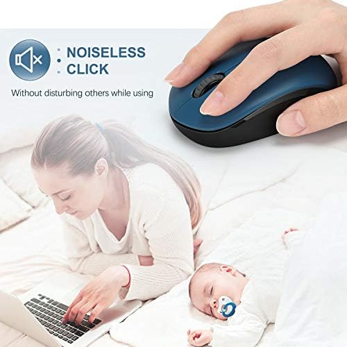 Light Blue Wireless Mouse – Ultra-Quiet 2.4 GHz Noiseless Computer Mouse with USB Receiver for Seamless Windows Experience – Portable, Ergonomic Design for Home, Office, or Travel