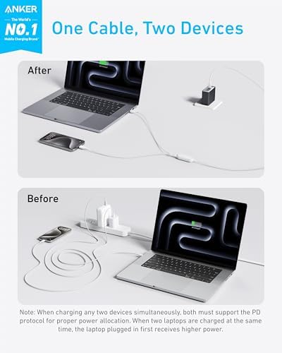 Anker Cable,6FT 2-in-1 USB C to USB C Cable 140W Max,Fast Charging for iPhone 16/16 Pro Max/15 Series,MacBook Air/Pro,and More(Braided,Black) – Enhanced Compatibility and Speed