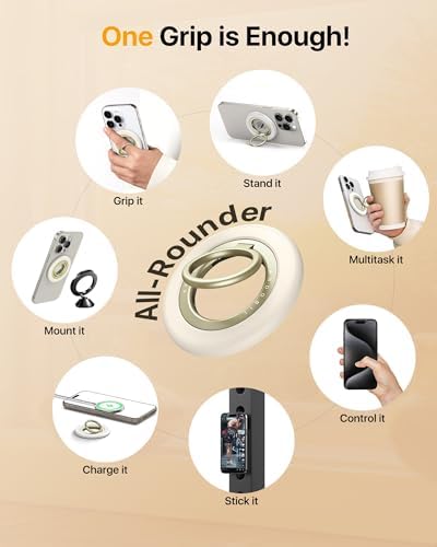 Ultimate Double-Sided Magnetic Phone Grip for Mag Safe – Enhanced Stability with 20 N55 Magnets, 360° Rotating Stand, Anti-Fall Design, and Universal Compatibility for i Phone 16, 15, 14, 13, 12 Pro Max – Perfect for Hands-Free Use and Multitasking