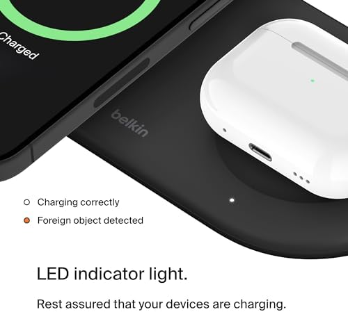 Belkin 15 W Mag Safe-Compatible 2-in-1 Wireless Charging Station – Fast Dual Device Charger for i Phone 16, 15, 14, 13 Series & Air Pods – Sleek Sand Design for Effortless Portability and Seamless Power Solutions