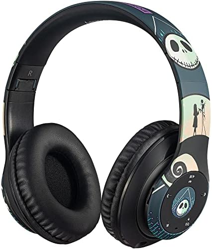 Enchanting Glow-in-the-Dark Bluetooth Over-Ear Headphones Inspired by Tim Burton’s Nightmare Before Christmas – Jack Skellington & Sally Design for Kids and Adults – Foldable, Wireless & Wired Headset with Superior Sound Quality, Hands-Free Calling, and Universal Device Compatibility