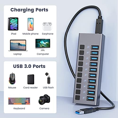 Unleash Your Productivity with the ACASIS 10-Port USB C Hub – Ultra-Fast 10 Gbps Data Transfer, 60 W Power Adapter, Individual Port Control, and Stylish Aluminum Build for Seamless Multi-Device Connectivity in Any Professional Environment