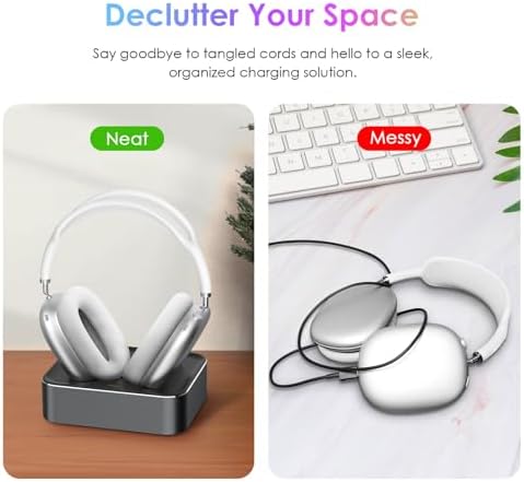 Magnetic Headphone Charging Station for Air Pods Max (2020/2024) – Dual Lightning & Type-C Connector Dock for Enhanced Compatibility and Quick Power-Up – Stylish Starlight Design for Home or Office Use