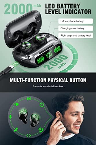Ultimate Bluetooth Earbuds with 200 Hours Playback – IPX7 Waterproof, Noise-Canceling Design with LED Battery Display – Ergonomic In-Ear Wireless Headphones for Clear Calls & Enhanced Audio, Compatible with Smartphones, Smart TVs, Laptops, Android & i OS Devices